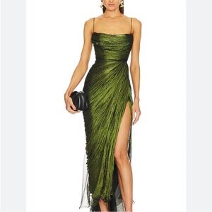 Maria Lucia Hohan Asymmetrical Olive Green Evening Dress
